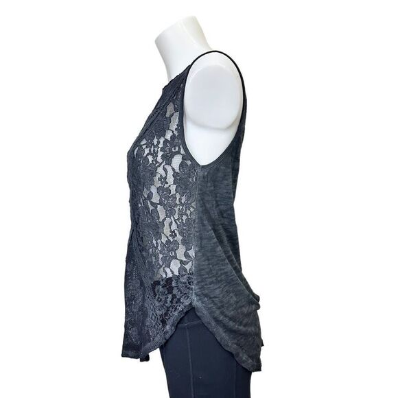 FREE PEOPLE black lace tank‎ top, crew neck buttoned back size small - Picture 3 of 9
